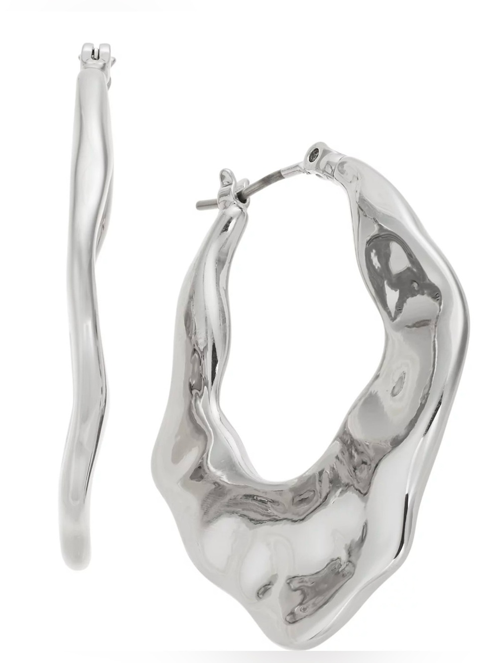 On 34th Hammered Elongated Silver-Tone Hoop Earrings